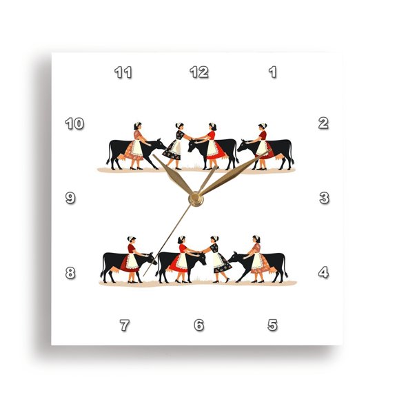 3dRose, Eight Maids A Milking Wearing Waist Aprons Cut-Out Stencil-Style , 15x15 Wall Clock