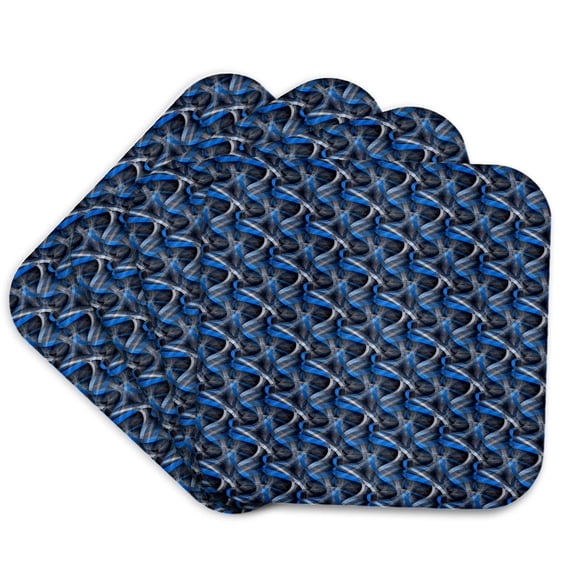 3drose, Eighties Beautiful Blue on Grey Abstract Curve Repeat Pattern, Set of 4 Coasters - Soft