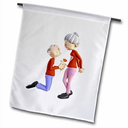 3dRose, Elderly Cartoon Couple with Male Kneeling with Flower for Female, 12 x 18 inch Garden Flag