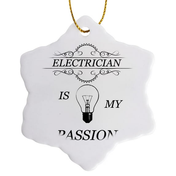 3drose, Electrician Is My Passion Light Bulb Quote Phrase Trendy Work, 3 inch Snowflake Porcelain Ornament