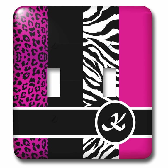 3dRose, Elegant Animal Print Monogram - Hot Pink K, double toggle switch