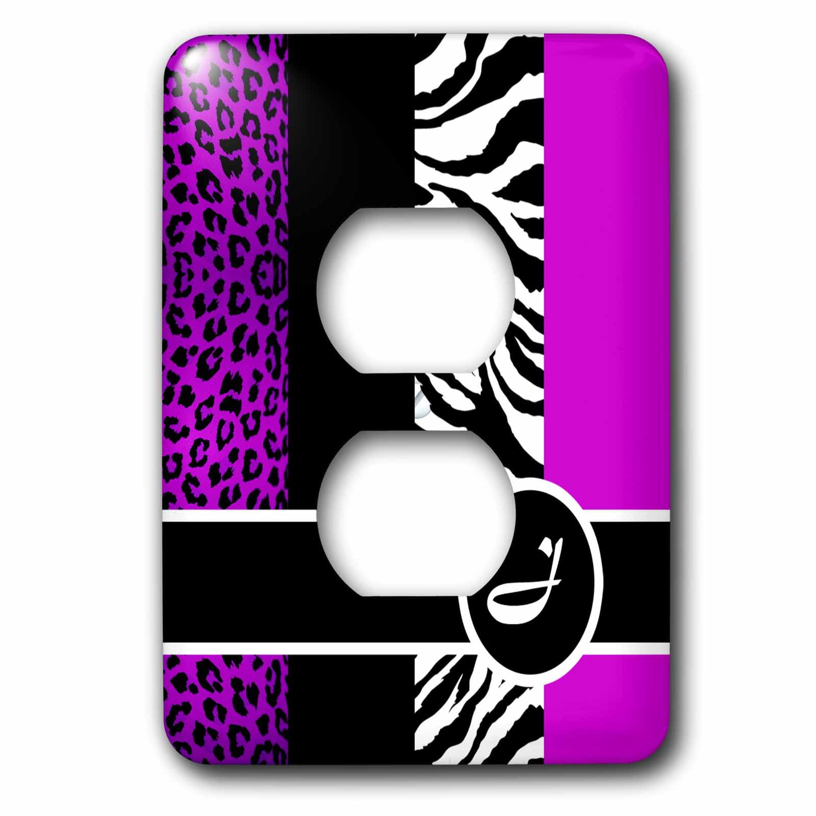 3dRose, Elegant Animal Print Monogram - Purple J, 2 plug outlet cover