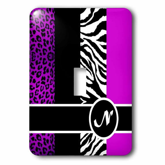 3dRose, Elegant Animal Print Monogram - Purple N, single toggle switch