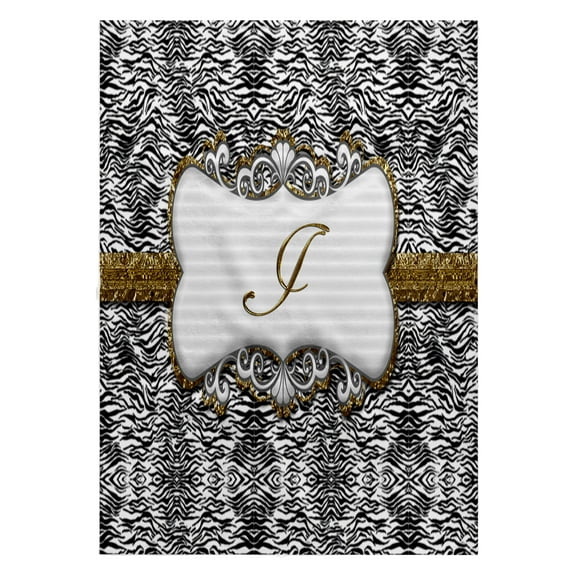 3dRose, Elegant Back and White Animal Print with Gold Frame Monogram Letter J, 22x30 Bath Hand Pool Towel