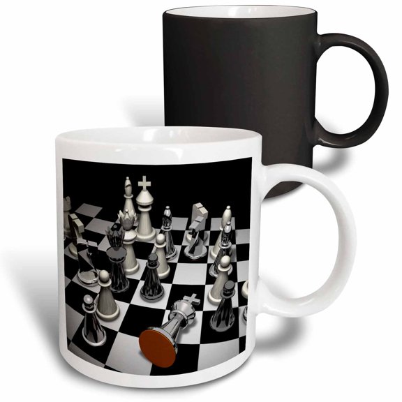 3drose, Elegant Black and White Chess Board with Silver Tones Hobby Chess, 11oz Magic Transforming Mug