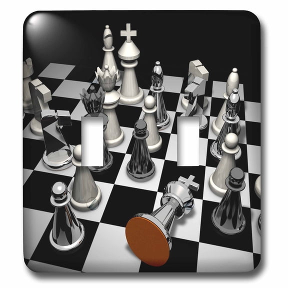 3dRose, Elegant Black And White Chess Board With Silver Tones Hobby Chess, double toggle switch