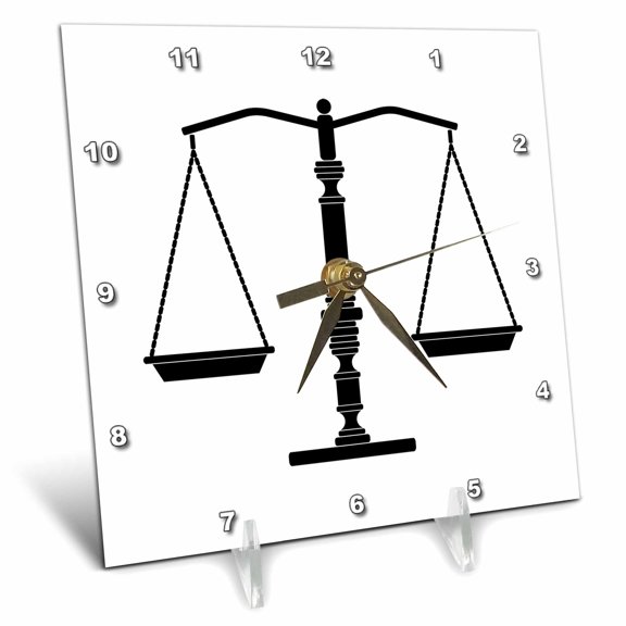 3dRose, Elegant Black Scales of Justice, 6x6 Desk Clock