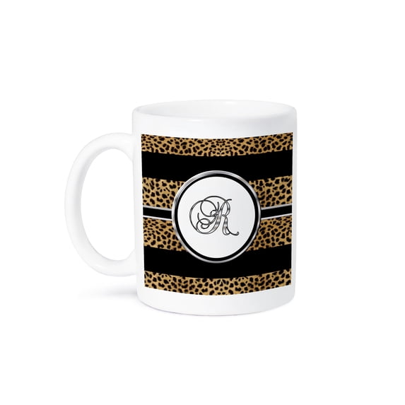 3dRose, Elegant Cheetah Animal Print Monogram Letter R, 15oz Mug