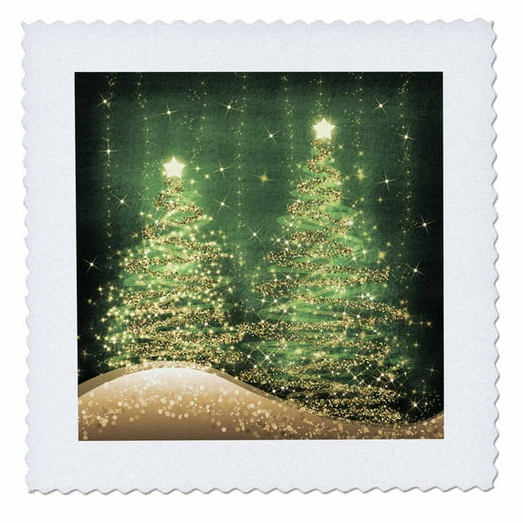 3dRose, Elegant Christmas Sparkling Trees Green, 10x10 inch quilt square
