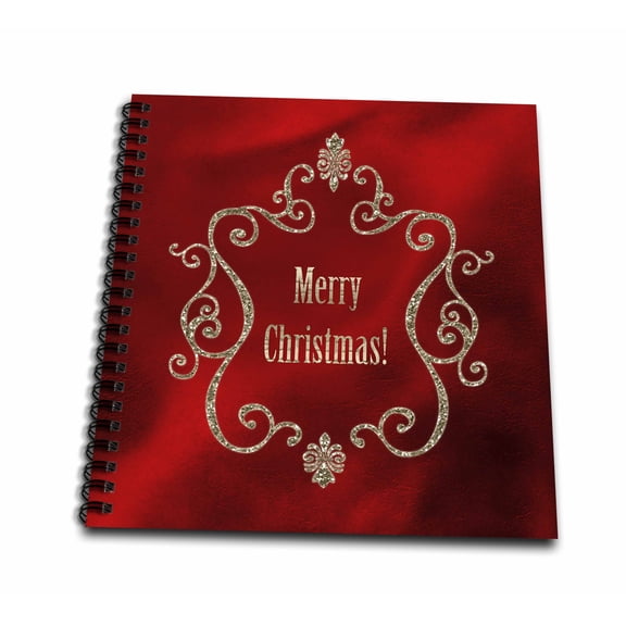 3dRose, Elegant Gold Jewel Look Frame with Merry Christmas on Red, Drawing Book 8 x 8 inch