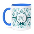 thumbnail image 1 of 3dRose, Elegant Green and Silver Heart Damask Monogram Letter M, 15oz Two-Tone Blue Mug, 1 of 3