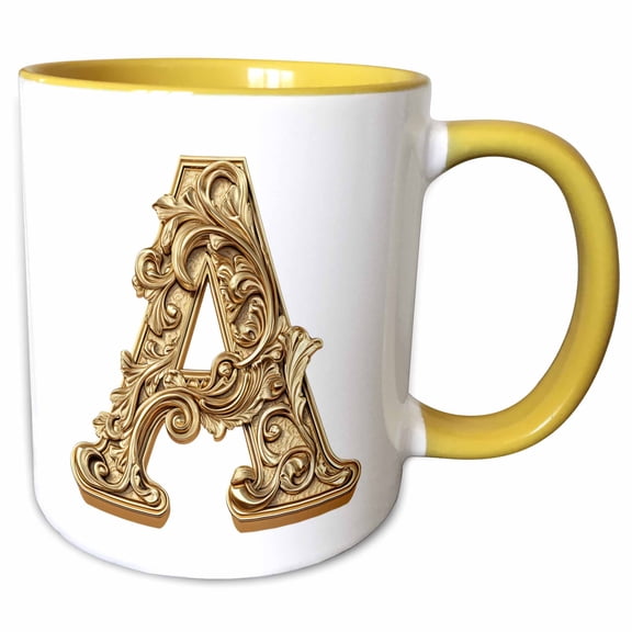 3drose, Elegant Image of Gold Victorian Ornate Monogram Initial A, 11oz Two-tone Yellow Mug