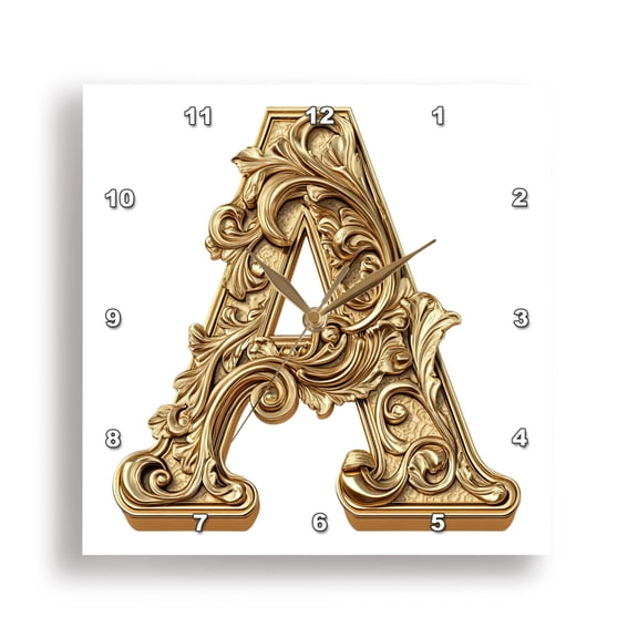 3dRose, Elegant Image Of Gold Victorian Ornate Monogram Initial A, 15x15 Wall Clock