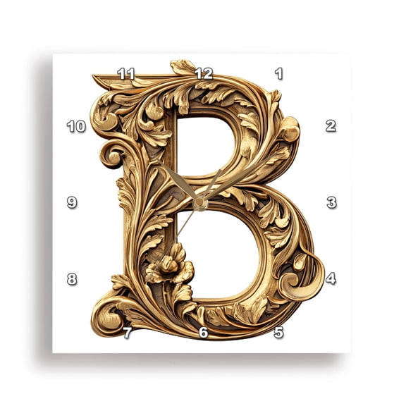 3dRose, Elegant Image Of Gold Victorian Ornate Monogram Initial B, 15x15 Wall Clock