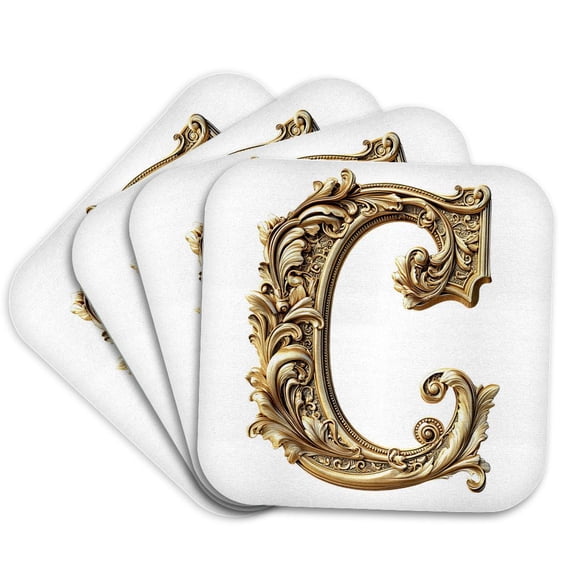 3drose, Elegant Image of Gold Victorian Ornate Monogram Initial C, Set of 4 Coasters - Soft