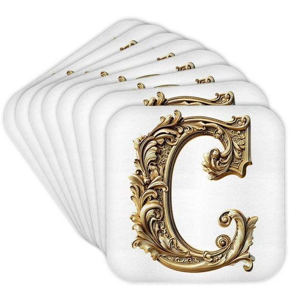 3drose, Elegant Image of Gold Victorian Ornate Monogram Initial C, Set of 8 Coasters - Soft