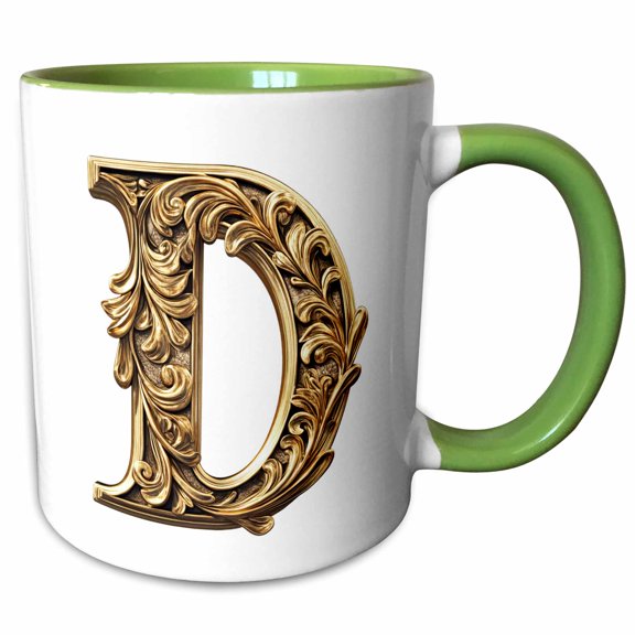 3drose, Elegant Image of Gold Victorian Ornate Monogram Initial D, 11oz Two-tone Green Mug