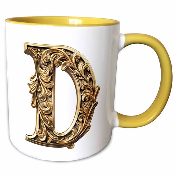 3drose, Elegant Image of Gold Victorian Ornate Monogram Initial D, 15oz Two-tone Yellow Mug