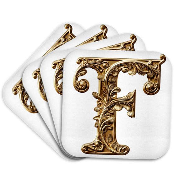3drose, Elegant Image of Gold Victorian Ornate Monogram Initial F, Set of 4 Coasters - Soft