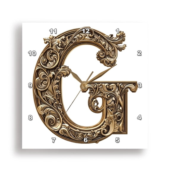3dRose, Elegant Image Of Gold Victorian Ornate Monogram Initial G, 15x15 Wall Clock