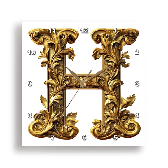 3dRose, Elegant Image Of Gold Victorian Ornate Monogram Initial H, 15x15 Wall Clock