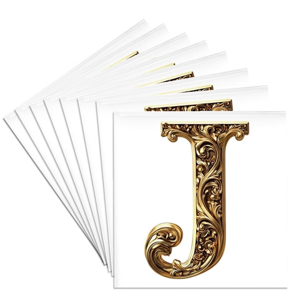 3drose, Elegant Image of Gold Victorian Ornate Monogram Initial J, Set of 8 Ceramic Tile Coasters