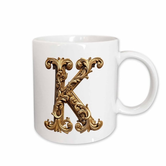 3drose, Elegant Image of Gold Victorian Ornate Monogram Initial K, 11oz Mug
