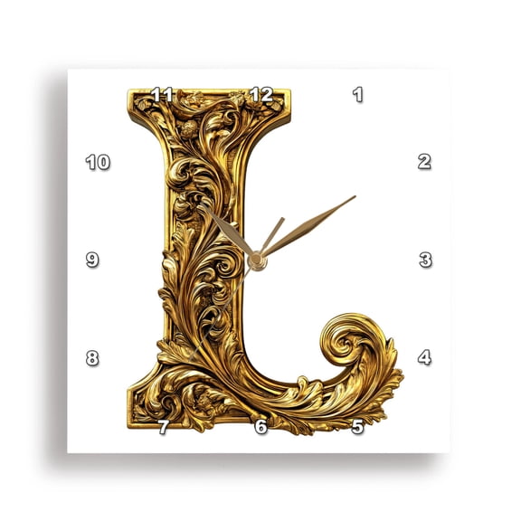 3dRose, Elegant Image Of Gold Victorian Ornate Monogram Initial L, 15x15 Wall Clock