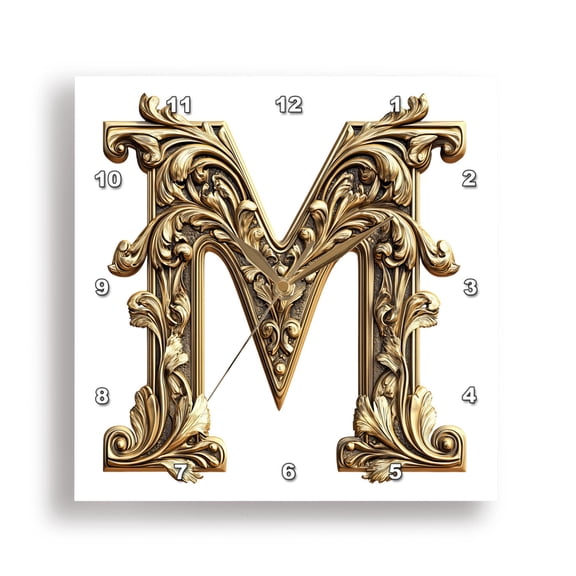 3dRose, Elegant Image Of Gold Victorian Ornate Monogram Initial M, 15x15 Wall Clock