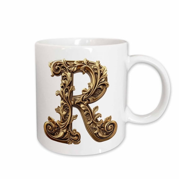 3drose, Elegant Image of Gold Victorian Ornate Monogram Initial R, 15oz Mug
