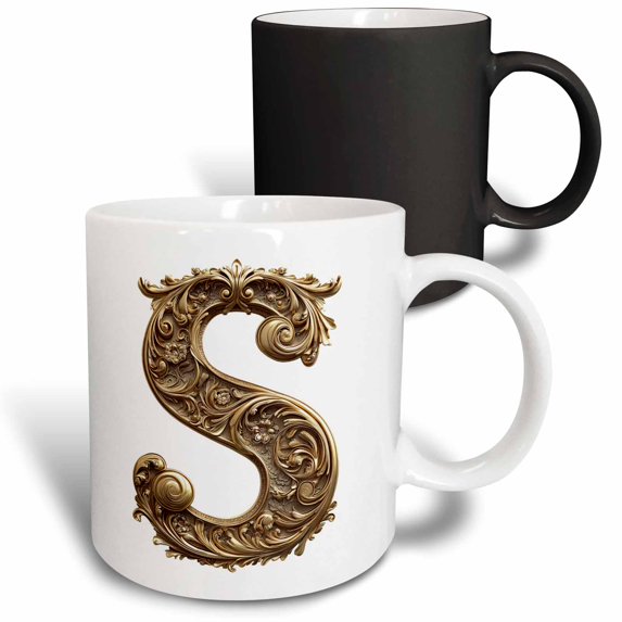 3drose, Elegant Image of Gold Victorian Ornate Monogram Initial S, 11oz Magic Transforming Mug