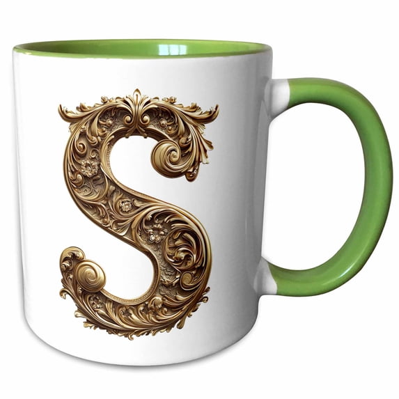 3drose, Elegant Image of Gold Victorian Ornate Monogram Initial S, 15oz Two-tone Green Mug