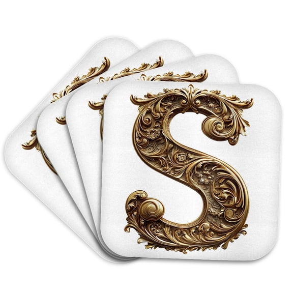 3drose, Elegant Image of Gold Victorian Ornate Monogram Initial S, Set of 4 Coasters - Soft