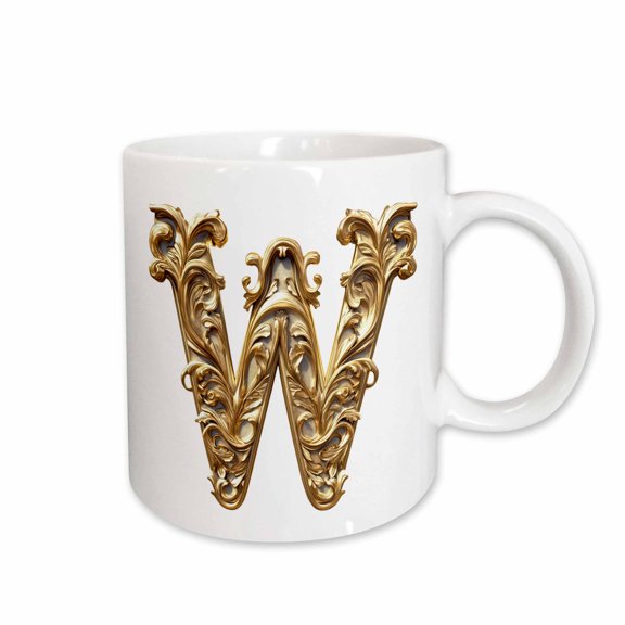 3drose, Elegant Image of Gold Victorian Ornate Monogram Initial W, 15oz Mug