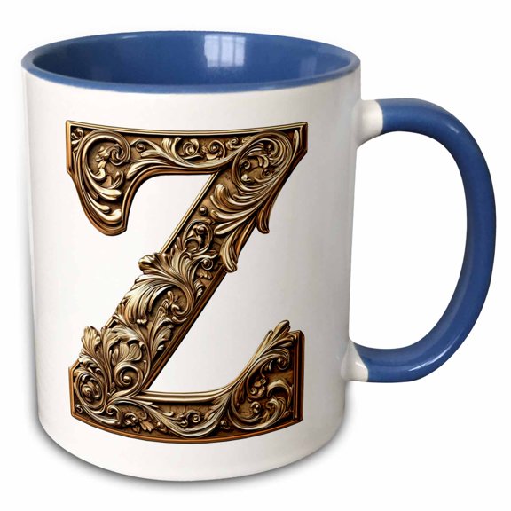 3drose, Elegant Image of Gold Victorian Ornate Monogram Initial Z, 11oz Two-tone Blue Mug