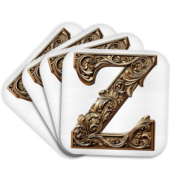 3drose, Elegant Image of Gold Victorian Ornate Monogram Initial Z, Set of 4 Coasters - Soft