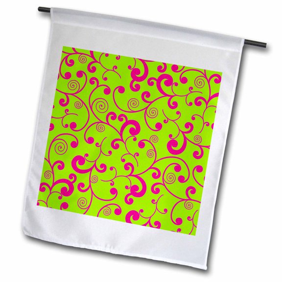 3dRose, Elegant Lime Green and Pink Scroll Design, 12 x 18 inch Garden Flag