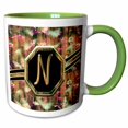thumbnail image 1 of 3drose, Elegant Pink Camouflage Monogram Letter N Faux Gold Wood Grain Image, 15oz Two-tone Green Mug, 1 of 6