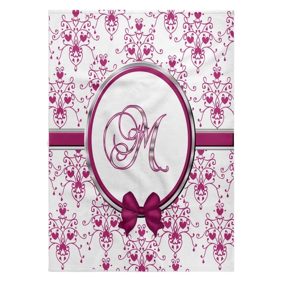 3dRose, Elegant Pink and Silver Heart Damask Monogram Letter M, 22x30 Bath Hand Pool Towel