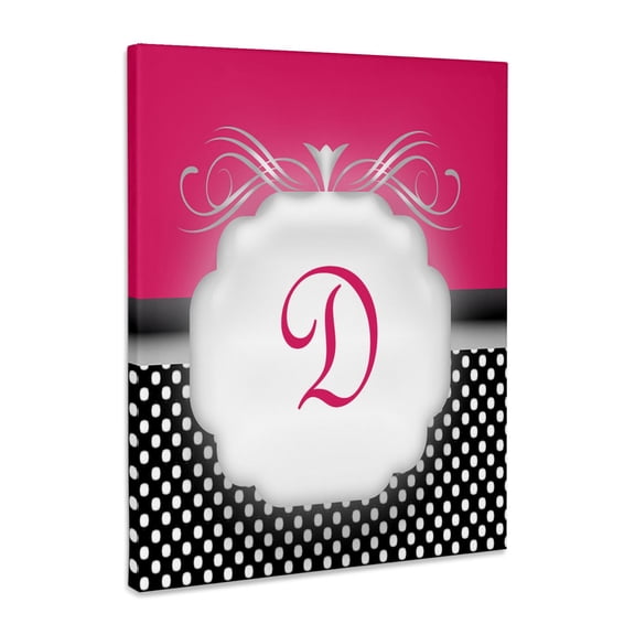 3dRose, Elegant Pink with Black and White Polka Dot Monogram Letter D, Museum Grade Canvas Wrap 8x10
