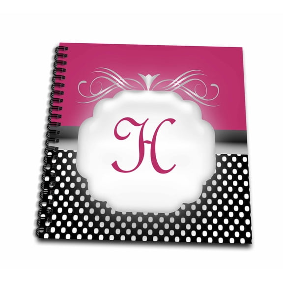 3dRose, Elegant Pink with Black and White Polka Dot Monogram Letter H, Mini Notepad 4 x 4 inch