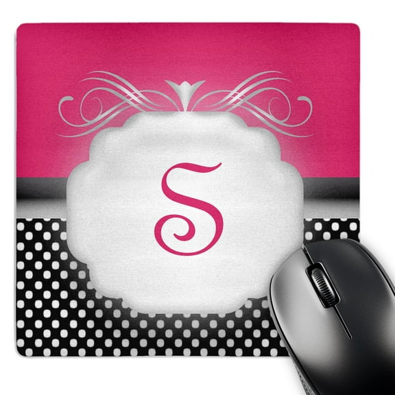3dRose, Elegant Pink with Black and White Polka Dot Monogram Letter S, MousePad