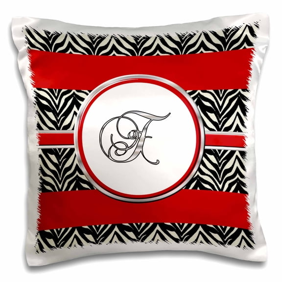 3dRose, Elegant Red Black Zebra Animal Print Monogram Letter F, 16x16 inch Pillow Case