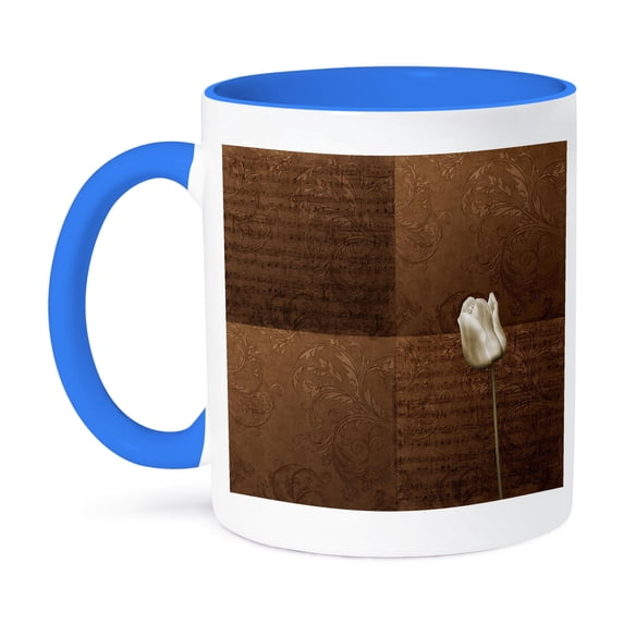 3dRose, Elegant White Tulip with Bronze Music, 11oz Two-Tone Blue Mug