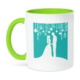 thumbnail image 1 of 3dRose, Elegant bride and groom silhouettes on turquoise teal blue for weddings anniversaries engagements, 11oz Two-Tone Green Mug, 1 of 3