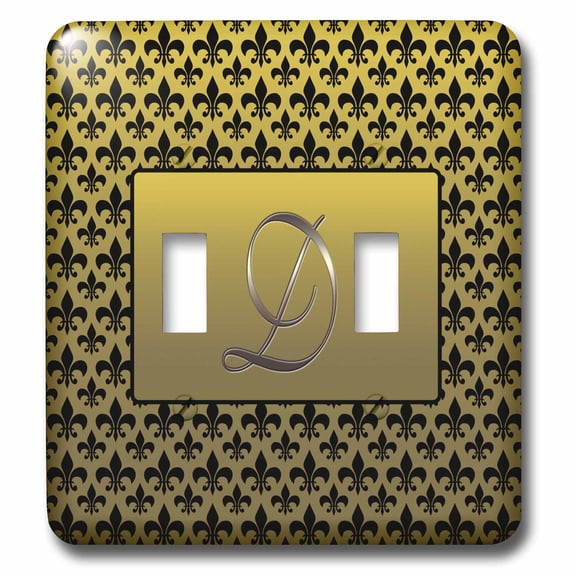 3dRose, Elegant letter D embossed in gold frame over a black fleur-de-lis pattern on a gold background, double toggle switch