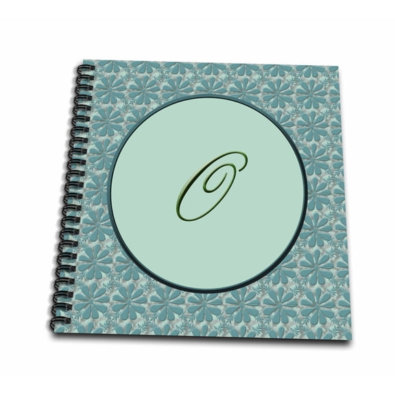 3dRose, Elegant letter O in a round frame surrounded by a floral pattern all in teal green monotones, Mini Notepad 4 x 4 inch