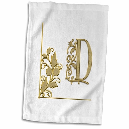 3dRose Elegant yellow floral ornament monogram. Charming initial D - Towel, 15 by 22-inch