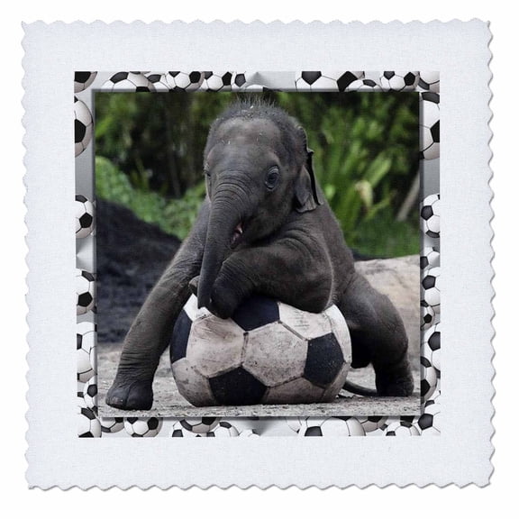 3dRose, Elephant Soccer, 6x6 inch quilt square