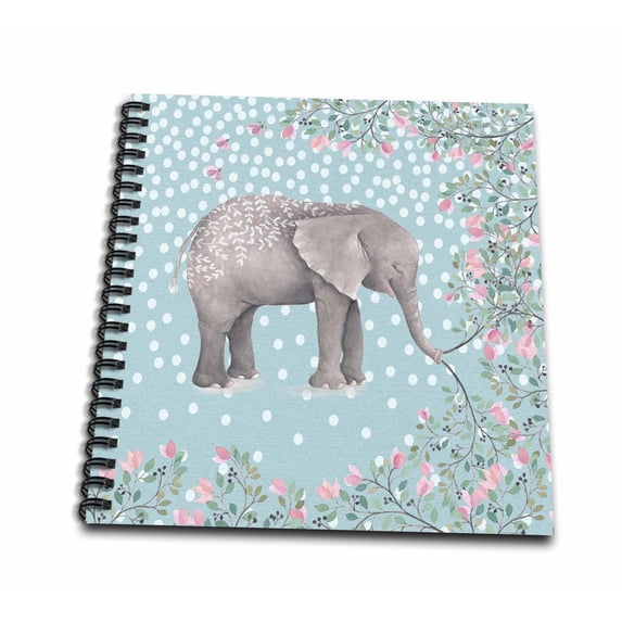 3dRose, Elephant animal Africa floral flowers dots illustration, Memory Book 12 x 12 inch